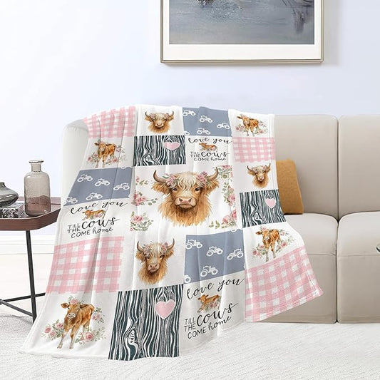 Highland Cow Blanket Super Soft Warm Fluffy Fleece Flannel Cattle Animal Throw Blanket Cozy Fuzzy Plush Stuff Bedding Blankets Gifts for Women Kids Boys Girls Adults 60"X50"