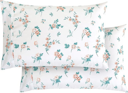 Elegant Comfort Ultra Soft Set of 2 Floral Print Pillowcases - 1500 Premium Hotel Quality Microfiber, Soft and Smooth Envelope Closure 2-Piece Pillow Covers - King, Pink Celia