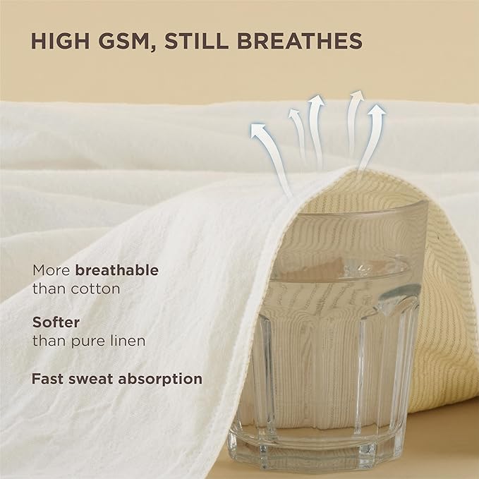 Bedsure Striped Duvet Cover Queen Size – Moisture-Wicking Eucalyptus Lyocell, Cotton & Linen Hybrid Comforter Cover Set with Bowknot Ties Closure – GentleSoft™ & Breathable Bedding Set–White