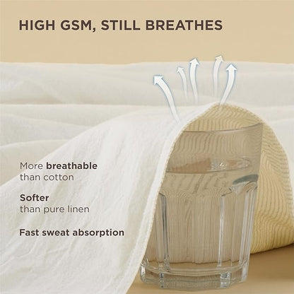 Bedsure Striped Duvet Cover Queen Size – Moisture-Wicking Eucalyptus Lyocell, Cotton & Linen Hybrid Comforter Cover Set with Bowknot Ties Closure – GentleSoft™ & Breathable Bedding Set–White