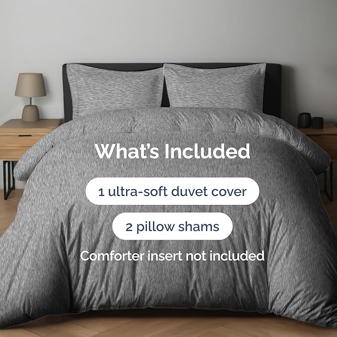 Duvet Cover Cal King Size Set - Extra Soft Cal King Duvet Cover 104" x 98" with 2 Pillow Shams - Hotel Luxury, Easy Care & Fade Free w/ Zipper Closures & Ties - Comfy and Breathable (Heathered Grey)