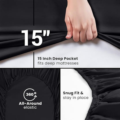 Utopia Bedding Twin Fitted Sheet - Bottom Sheet - Deep Pocket - Soft Microfiber - Shrinkage and Fade Resistant - Easy Care -1 Fitted Sheet Only (Black)