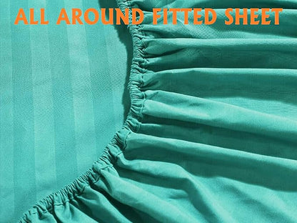 Elegant Comfort Softest and Coziest 4-Piece Sheet Set - 1500 Premium Hotel Quality Microfiber - Luxurious Wrinkle Resistant 4-Piece Damask Stripe Bed Sheet Set, Twin XL, Turquoise