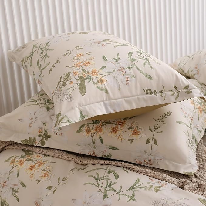 OAITE Duvet Cover Set Twin Size Floral Pattern 600 Thread Count Ultra Soft 100% Long Staple Cotton Duvet Cover Sets 3-PC, Breathable Duvet Cover with Zipper Closure & Corner Ties