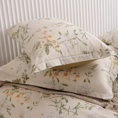 OAITE Duvet Cover Set Twin Size Floral Pattern 600 Thread Count Ultra Soft 100% Long Staple Cotton Duvet Cover Sets 3-PC, Breathable Duvet Cover with Zipper Closure & Corner Ties