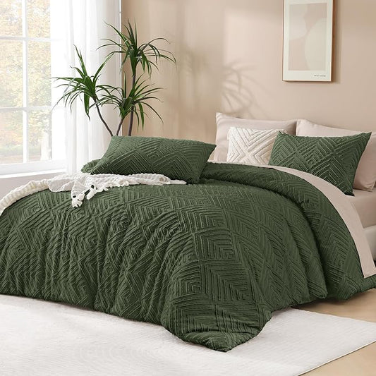 Andency Olive Green Oversized King Comforter 128''x120'', 3 Pieces Soft Boho Bedding Set & Collections, All Season Farmhouse Tufted Fluffy Bed Set (1 Comforter, 2 Pillowcases)