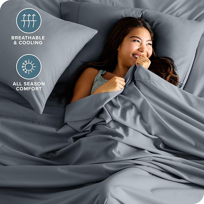 Bare Home Full Sheet Set - 1800 Ultra-Soft Microfiber Full Bed Sheets - Double Brushed - Deep Pockets - Easy Fit - 4 Piece Set - Bedding Sheets & Pillowcases (Full, Steel Blue)