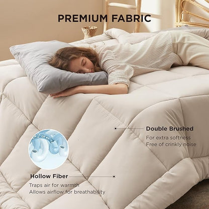 Bedsure Comforter Duvet Insert - Quilted Comforters Twin XL Size, All Season Duvet, GentleSoft Down Alternative Bedding Blanket, with 8 Tabs, Gifts for Women/Men, Linen, Twin XL 92 x 68 Inches