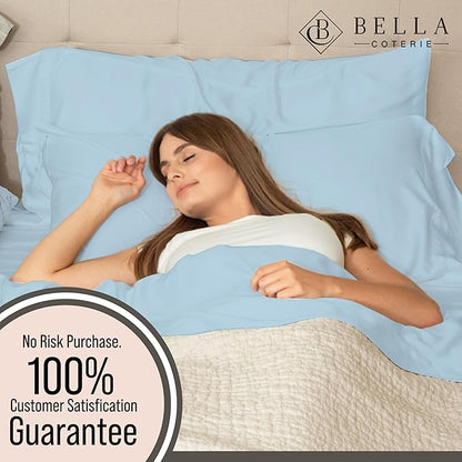 Bella Coterie Luxury Bamboo Viscose King Size Sheet Set | 100% Organically Grown | Ultra Soft | Cooling for Hot Sleepers | 18" Deep Pocket [Coastal Blue]