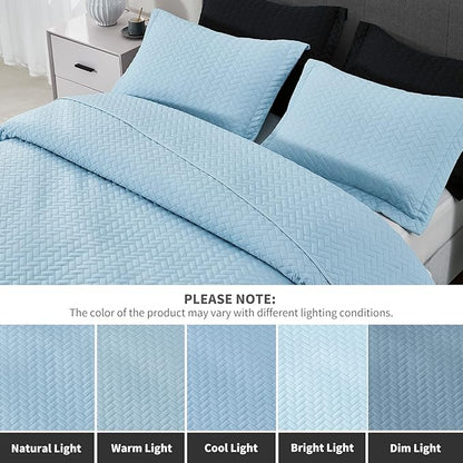 Maple&Stone Quilt Set Twin/Twin XL, Lightweight Light Blue Bedspread Ultrasonic Chevron Pattern Light Coverlet for All Season Comforter Bedding Decor - 2 Piece Twin Extra Long Bed Cover Sets