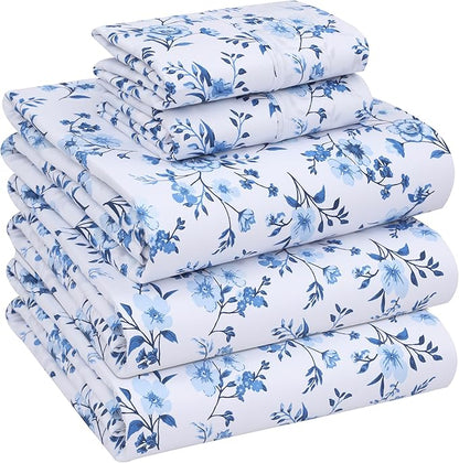 RUVANTI 100% Cotton Sheets – Split King Size Percale Bedding, Cooling & Breathable Floral Design, Durable with a Crisp, Soft & Comfortable Feel, 16" Deep Pocket, 5-Piece Set, Annual