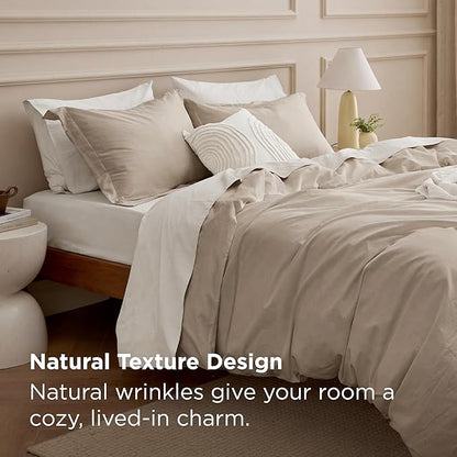 Bedsure 100% Washed Cotton Duvet Cover King Size - Frosted Almond Minimalist Bedding Set Linen Like - PureWoven Plain Simple & Soft Comforter Cover for All Seasons (Frosted Almond, King, 104"x90")
