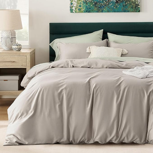 Bedsure Cooling Duvet Cover King Size - Moisture Wicking and Silky Eucalyptus Lyocell Cotton Hybrid Comforter Cover Set for Hot Sleeper - Buttery Soft and Breathable, Cooling Bedding Set, Sand