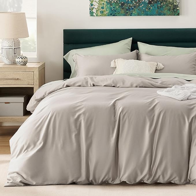 Bedsure Cooling Duvet Cover Queen Size - Moisture Wicking and Silky Eucalyptus Lyocell Cotton Hybrid Comforter Cover Set for Hot Sleeper - Buttery Soft and Breathable, Cooling Bedding Set, Sand