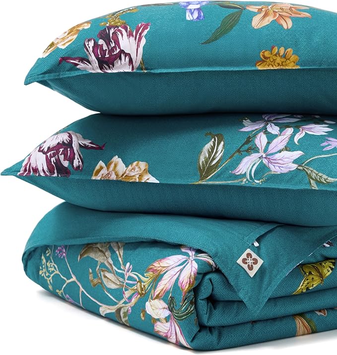 Bedsure Floral Duvet Cover Queen Size - 100% Cotton Reversible Vintage Teal Bird Duvet Cover Set, 3 Pieces Soft & Breathable PureWoven Bedding Set with 2 Pillow Shams (Chinoiserie Teal 90"x90")
