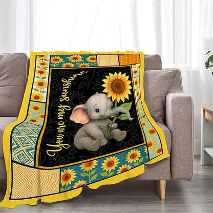 Elephant Blanket Super Soft Warm Fluffy Fleece Flannel Sunflower Animal Throw Blanket Cozy Fuzzy Plush Stuff Bedding Blankets Gifts for Women Kids Boys Girls Adults 80"X60"