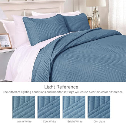 Exclusivo Mezcla Ultrasonic Twin Quilt Bedding Set, Lightweight Grayish Blue Bedspreads Soft Modern Geometric Coverlet Set for All Seasons (1 Quilt and 1 Pillow Sham)
