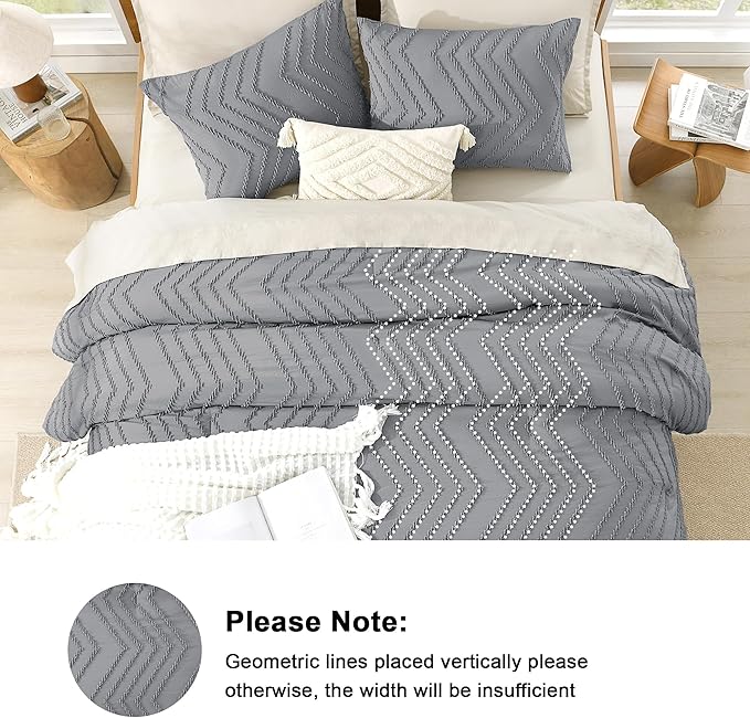 Litanika California King Size Comforter Set Medium Gray, 3 Pieces Chevron Tufted Bedding Set & Collections, All Season Bed Set (104x96In Comforter and 2 Pillow Shams)