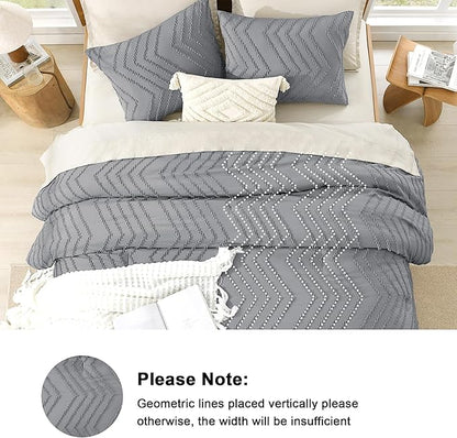 Litanika California King Size Comforter Set Medium Gray, 3 Pieces Chevron Tufted Bedding Set & Collections, All Season Bed Set (104x96In Comforter and 2 Pillow Shams)