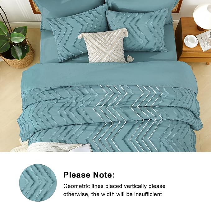 Litanika Super King Plus Size Comforter Set with Sheets Grayish Teal - 7 Pieces Bed in a Bag Oversized King Boho Tufted Complete Bedding Sets with Comforter, Sheets, Pillowcases & Shams
