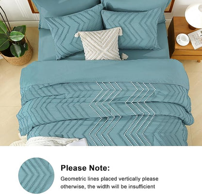 Litanika Oversized King Size Comforter Set with Sheets Grayish Teal - 7 Pieces Bed in a Bag Oversized King Boho Tufted Complete Bedding Sets with Comforter, Sheets, Pillowcases & Shams
