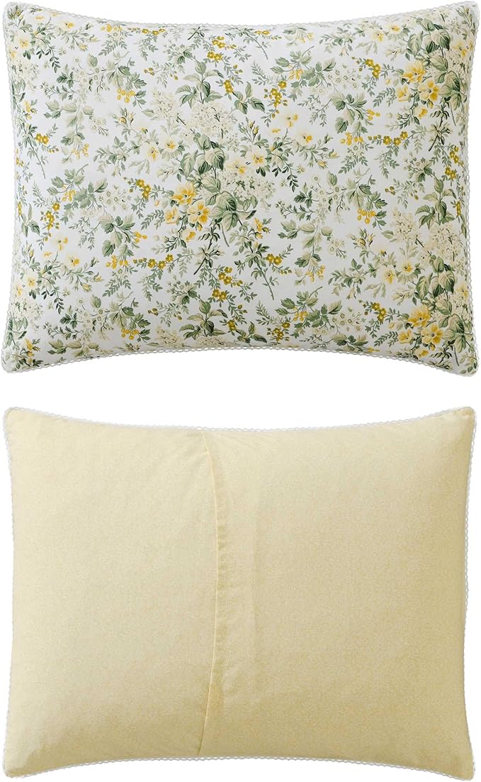 Laura Ashley - Full/Queen Comforter Set, Soft Cotton Bedding with Matching Shams, Floral Home Decor, Oeko-Tex Certified (Country Meadow Gold, Full/Queen)