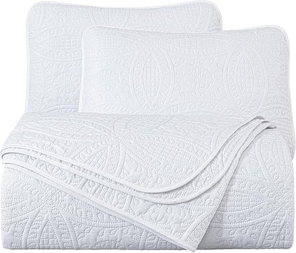 Chezmoi Collection 3 Piece 118 by 106" Austin Oversized Bedspread Coverlet Set, King, White
