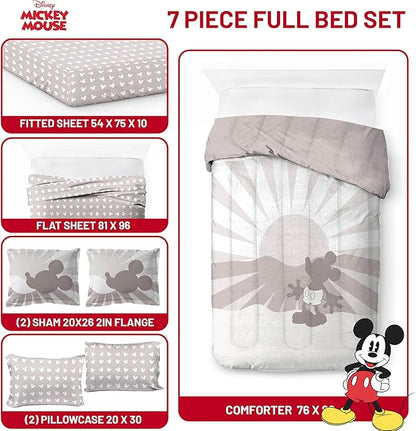 Jay Franco Disney Mickey Mouse Full Size Comforter Set - 7 Piece Bedding Includes Sheet Set & Pillow Covers - Super Soft Cozy Bedding