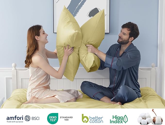 Pillow Cases, King Size Cotton Percale Weave Pillowcases, Pre-Shrunk Breathable and Hypoallergenic Pillowcases, Set of 2 (2 Piece King 20 Inch x 40 Inch, Beige)