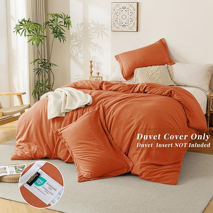 MILDLY Super Soft Duvet Cover 2pcs - 100% Washed Microfiber Rust Comforter Cover Set with Zipper Closure & Corner Ties (No Comforter)