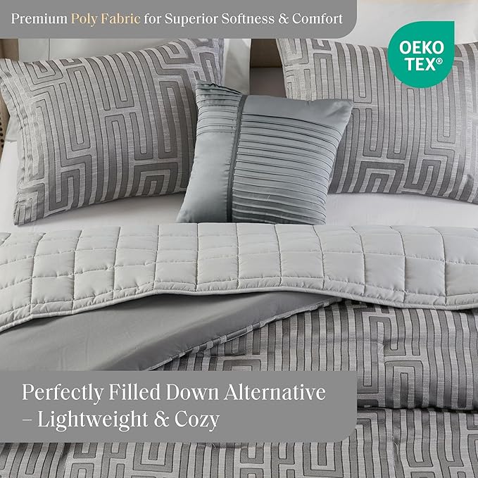 Madison Park Cal King Comforter Set Jacquard Metallic Thread Comforters, All Season Comforter & Quilt Bed Set Cal King Size Comforter, Pillow, Shams, Royce, Cal King Grey 5 Piece