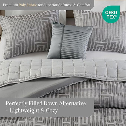 Madison Park Cal King Comforter Set Jacquard Metallic Thread Comforters, All Season Comforter & Quilt Bed Set Cal King Size Comforter, Pillow, Shams, Royce, Cal King Grey 5 Piece
