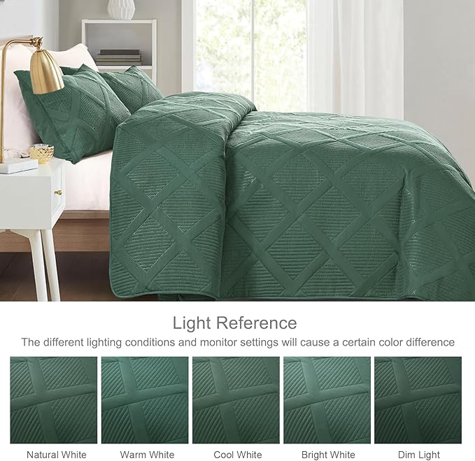 Exclusivo Mezcla Quilts Queen Size - Green Quilt Set Bedspread with 2 Pillow Shams, Modern Bedding Set with Striped Pattern, Soft Lightweight Bedspreads Queen Size for All Seasons