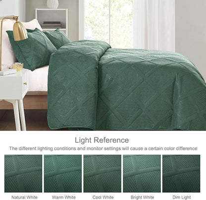 Exclusivo Mezcla Quilts Queen Size - Green Quilt Set Bedspread with 2 Pillow Shams, Modern Bedding Set with Striped Pattern, Soft Lightweight Bedspreads Queen Size for All Seasons