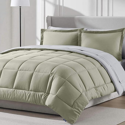 Nestl 7 Piece Queen Comforter Set – Light Sage Reversible Bed in a Bag – Complete Queen Size Bedding Set with Sheets, Pillowcases and Shams