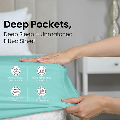 Utopia Bedding Queen Fitted Sheet - Bottom Sheet - Deep Pocket - Soft Microfiber - Shrinkage and Fade Resistant - Easy Care -1 Fitted Sheet Only (Spa Blue)