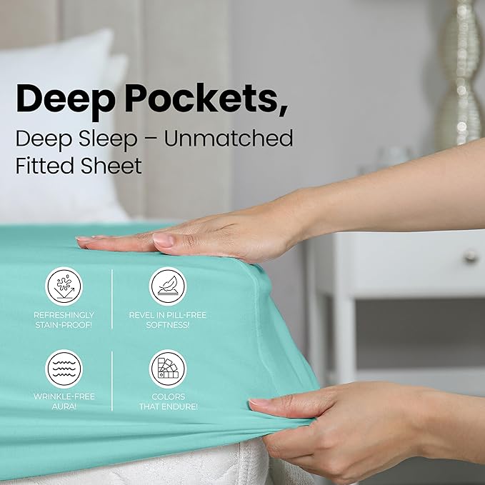 Utopia Bedding Full Fitted Sheet - Bottom Sheet - Deep Pocket - Soft Microfiber - Shrinkage and Fade Resistant - Easy Care -1 Fitted Sheet Only (Spa Blue)