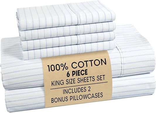 Casa Platino King Size Bed Sheets– Crisp & Cool Percale Weave 100% Cotton Bed Sheets King Size with 4 Pillowcases, 15" Deep Pocket Fitted Sheet, Long-Lasting for Cozy Sleep in All Seasons – Skylure