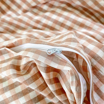 LifeTB Pink Gingham Duvet Cover Twin 3 Pieces Pink Plaid Duvet Cover 100% Washed Cotton Bedding Boho Coral Grid Comforter Cover Farmhouse Checkered Gingham Bedding Set with 2 Pillowcases