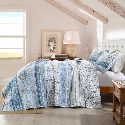 HORIMOTE HOME Boho Quilt Twin Size Blue Bohemian Floral Quilt Bedding Set, Soft Lightweight Twin Comforter for All Season, Farmhouse Bedspread Coverlet with 1 Pillow Sham, 68 x 86 inches