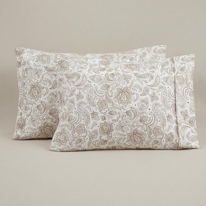 Elegant Comfort Luxury Ultra-Soft 2-Piece Pillowcase Set - 1500 Premium Hotel Quality Microfiber Double Brushed - Wrinkle Resistant, King Size, Paisley Pattern Taupe