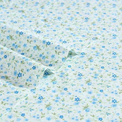 Laura Ashley - King Sheet Set, Crisp & Cool Cotton Percale Bedding with Deep Pockets, Lightweight for Year Round Comfort, Bed Sheets with Matching Pillowcases (Evie Blue)