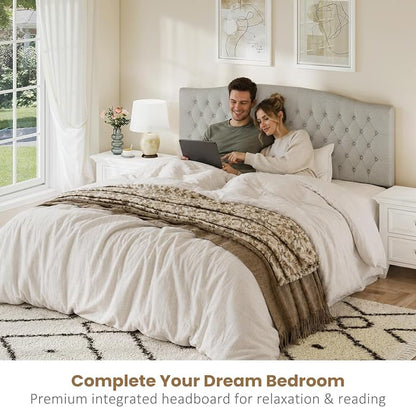 King Headboard Only, Linen Classic Tufted Design, Gray Linen | 2 installation options: 1.bed frame mount 2.wall mount (for adjustable bed), Classic hand-tufted headboard king size