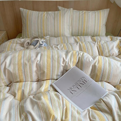 EAVD Retro Striped Duvet Cover King Soft Washed Cotton Bedding Set with 2 Pillowcases Reversible Colorful Pinstriped Bedding Set Modern Farmhouse Geometric Duvet Cover with Zipper Closure