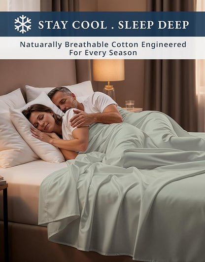 100% Egyptian Cotton Queen Bed Sheet Set – 4 Piece Queen Sheets Set, Breathable & Fade Resistant, Silky Sateen Weave for Winter Comfort, Ultra-Soft Hotel Luxury Bedding with 15" Deep Pocket - Mineral