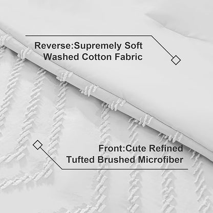 Litanika White Comforter Queen Size Set with Sheets - 7 Pieces Boho Bed in a Bag Chevron Tufted Complete Bedding Sets Lightweight All Season Bed Set with Comforter, Sheets, Pillowcases & Shams