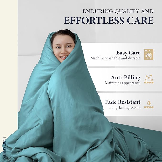 Ashton Sheets 100% Egyptian Cotton Queen Pillow Cases Set of 2 - Luxury 1200 Thread Count Pillow Cases Queen Size (Teal), Soft, Cooling Hotel Collection Pillowcases, Fits Queen Standard Pillow