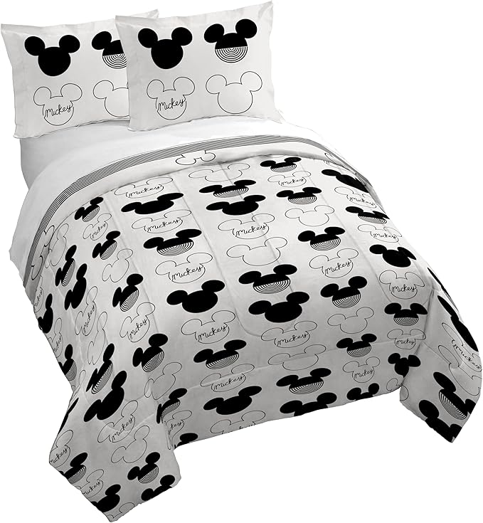 Jay Franco Kids Duvet Cover Set with Sham & Pillowcase – Ultra-Soft Bedding for Room Decor, Cover ONLY Comforter NOT Included, White - Mickey Mouse, 3 Piece Queen