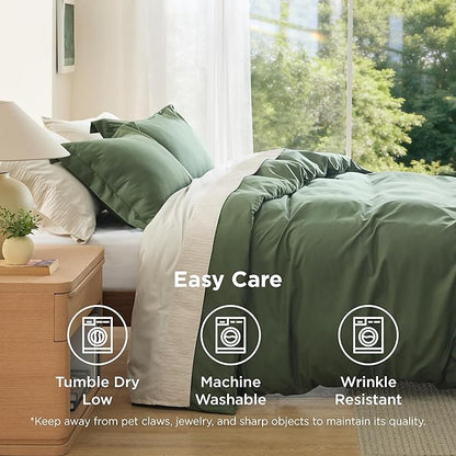 Bedsure Duvet Cover Oversized Queen Size - Soft Double Brushed Bedding Set for Kids & Adults, Zipper Closure, 3 Pieces, Includes 1 Duvet Cover (98"x98") & 2 Pillow Shams, NO Comforter, Olive Green