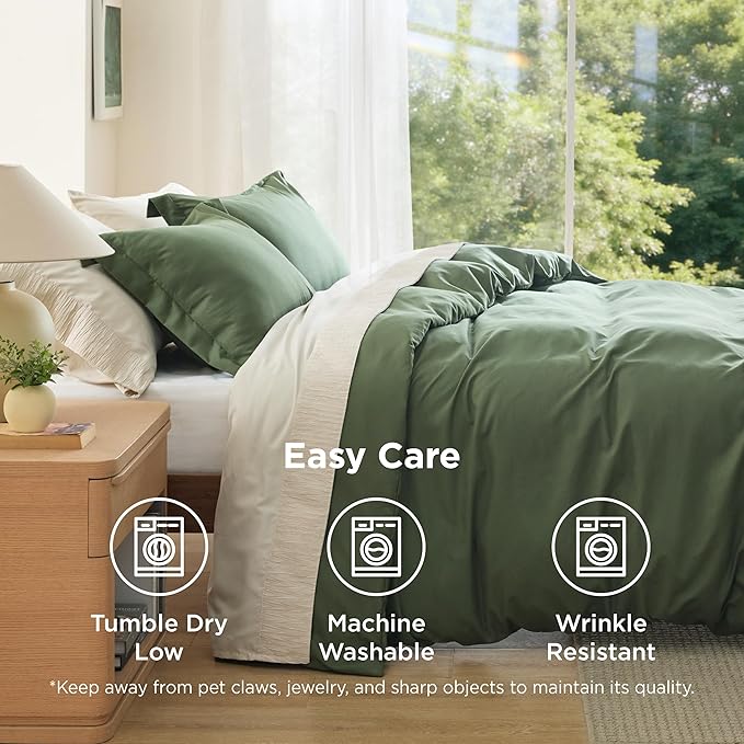 Bedsure Duvet Cover Oversized King Size - Soft Double Brushed Bedding Set for Kids & Adults, Zipper Closure, 3 Pieces, Includes 1 Duvet Cover (120"x98") & 2 Pillow Shams, NO Comforter, Olive Green